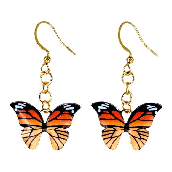 Yellow & Orange Whimsical Butterfly Dangle Earrings – Spring Summer Jewelry - Picture 1 of 4